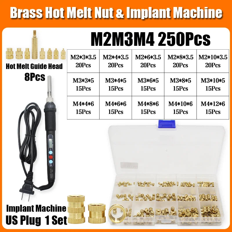 Brass Heat Set Insert Nut Electric Soldering Iron 60W LCD Digital Display Adjustable Temperature 220V/110V 3d Printer Copper Nut