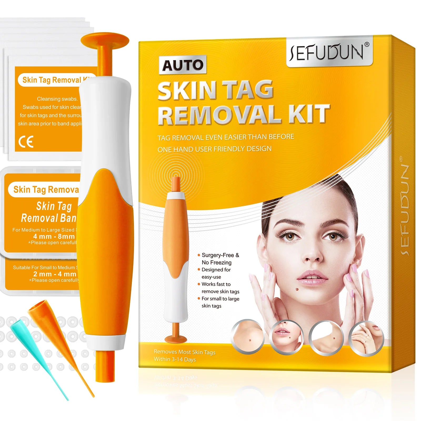 2-IN-1 Auto Skin Tag Removal Tool Kit Painless Skin Label Mole Acne Wart Removal Pen with Cleansing Swabs Facial Skin Care Tool