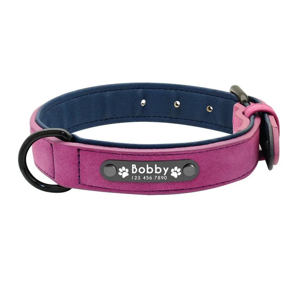 Personalized Name ID Tags Dog Collars Custom Text Name Leather Dog Collar For Small Medium Large Dogs Pitbull Bulldog Beagle