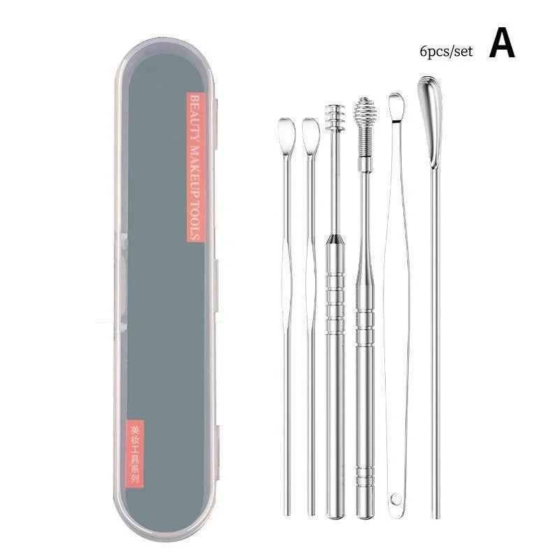 6/7/8Pcs Set Ear Wax Pickers Cleaning Stainless Steel Earpick Wax Remover Curette Ear Pick Cleaner Ear Cleaner Spoon Care Ear