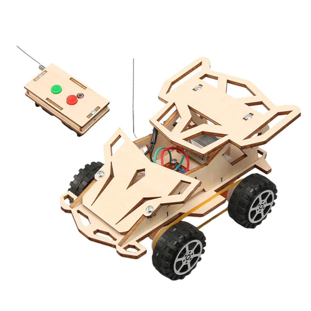DIY Wooden Remote Control Car Wooden Four Wheel Drive Racing Assembling Science Experiment Kits KIDS STEM Educational Toy