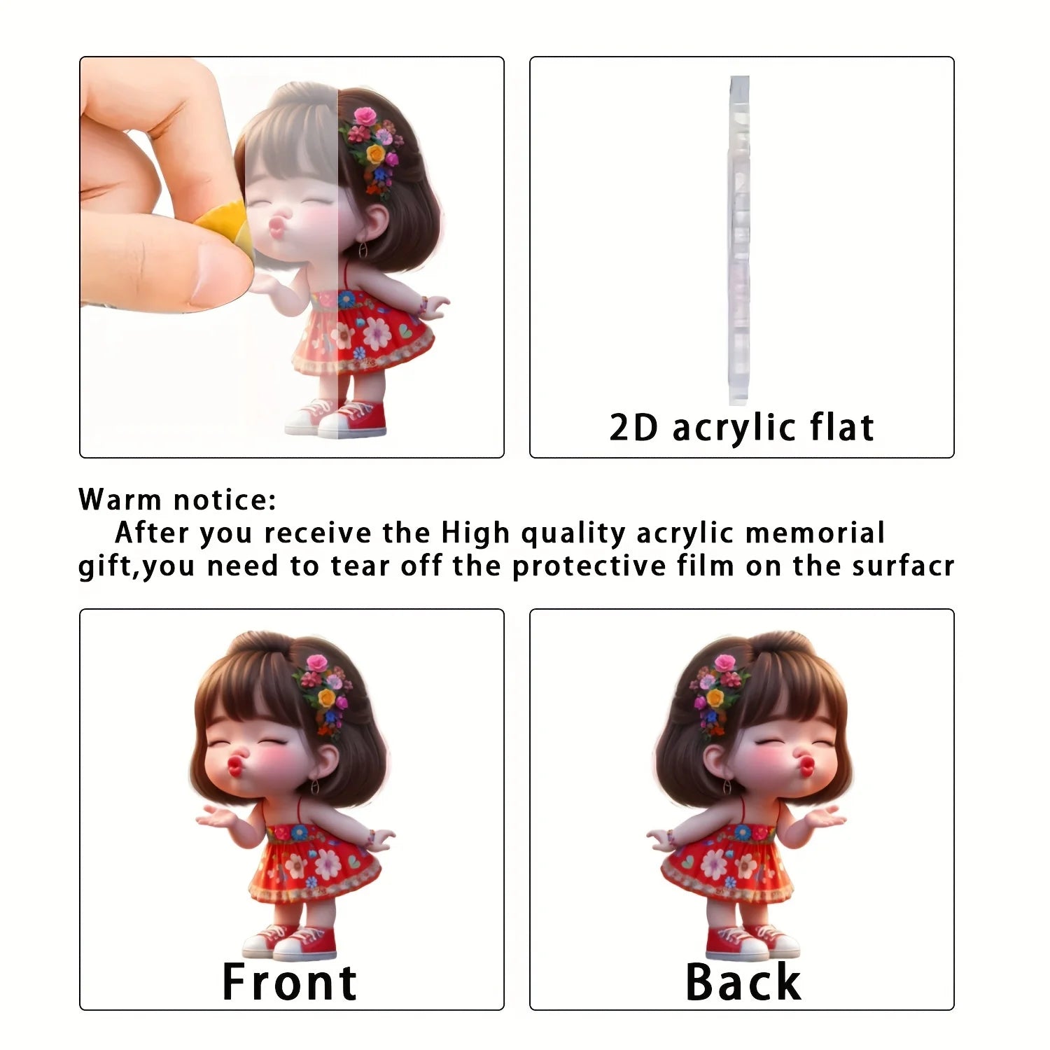 Cute Pouting Little Girl 2D Flat Acrylic Pendant Car Keychain Car Rearview Mirror Backpack Pendant Home Decoration Pendant Gift