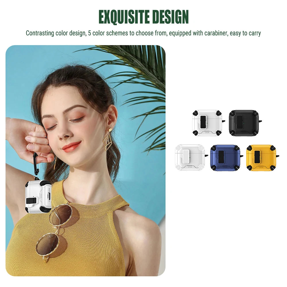 Luxury Bracket Case For AirPods Pro 3 3nd Automatic Lock Compatible With MagSafe For Men Apple Air Pods Pro 2 4 3 2 1 Pro2 Cover