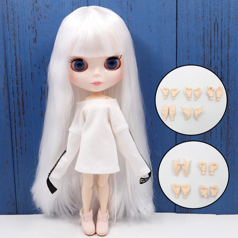 ICY DBS Blyth Doll Series No.280BL136 White straight hair with bangs white face joint body 1/6 bjd