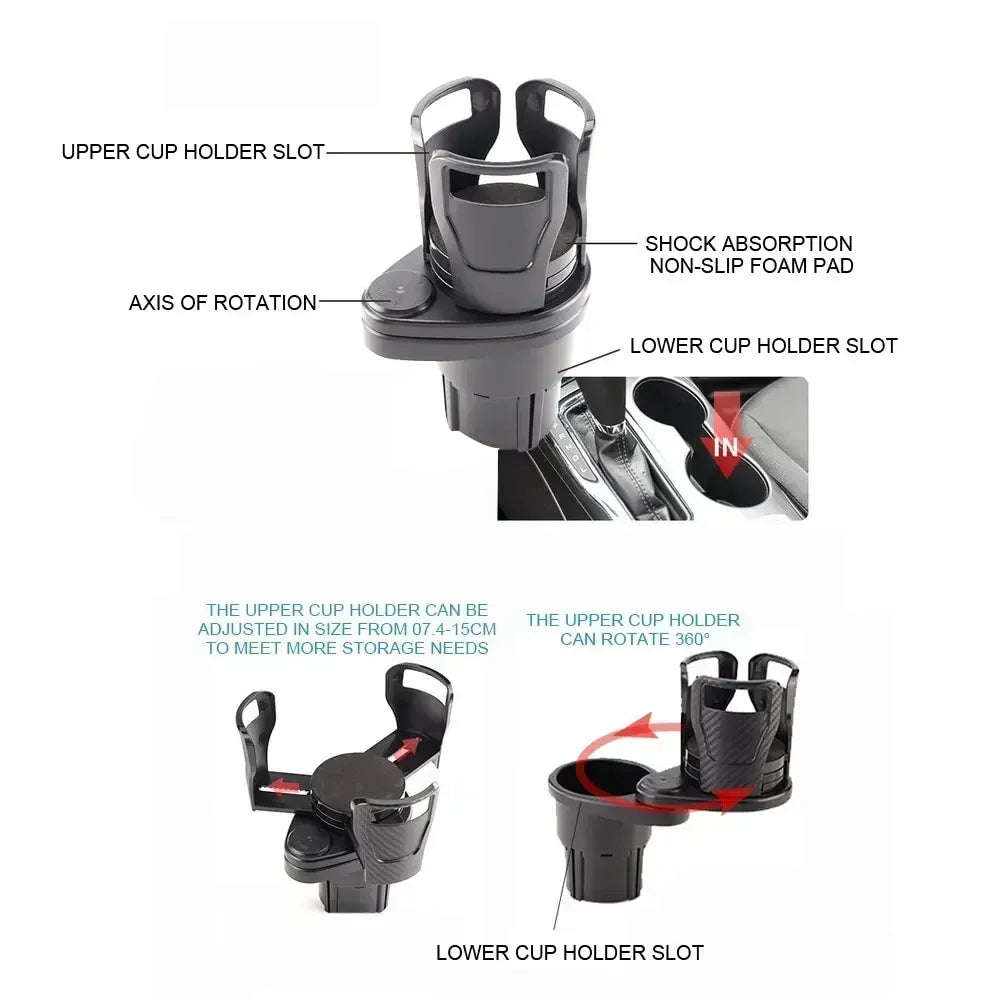 2026 Car Cup Holder Multifunction Adjustable Dual Cup Holder Expander Adapter Car Cup Mount Mobile Phone Holder