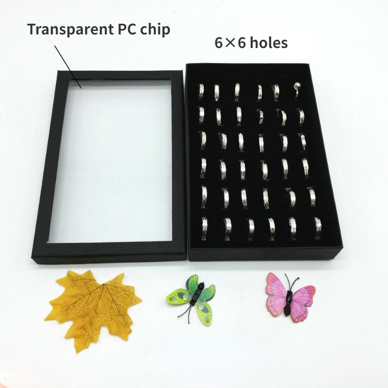 36 Slot Rings Display Box Stand Metal Earrings Storage Box Storage Box with Transparent Cover Jewelry Display Cabinet