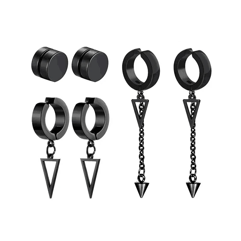 1-5 pairs of fashionable men's punk cross pendants stainless steel earless magnet earrings set