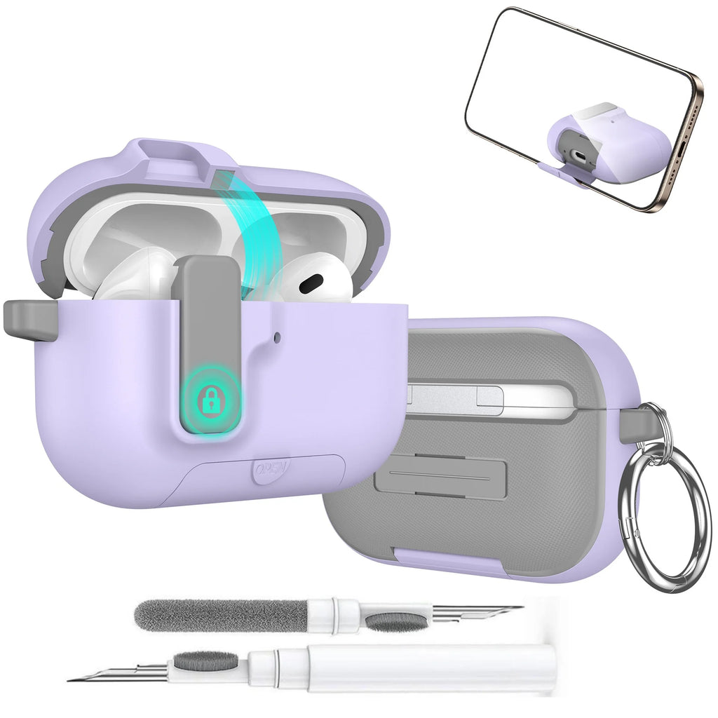 2025 for Airpods Pro 3 Protective Case Phone Stand Design with Cleaner Kit Magnetic Automatic Lock for Airpods Pro 3(Sand Stone)