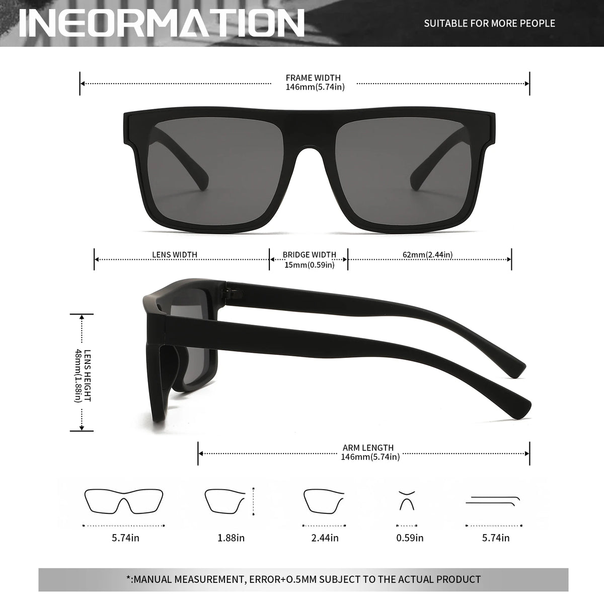 Classic Square Fashion Sports Sunglasses - Patterned Temples, Unisex for Cycling, Hiking, Travel - Perfect Gift
