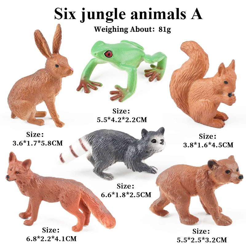 Oenux Mini Wild Wild Forest Animals Insect Dinosaur Model Owl Fox Squirrel Hedgehog Fox Frog Figurines Cake Toppers Kid Toy Gift