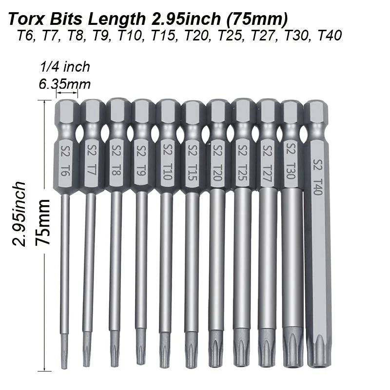 Torx Screwdriver Flat Head Tamper Proof Security Drill Bit Set for Electric Drill Magnetic Extension Adapter Star Hex Spline Bit