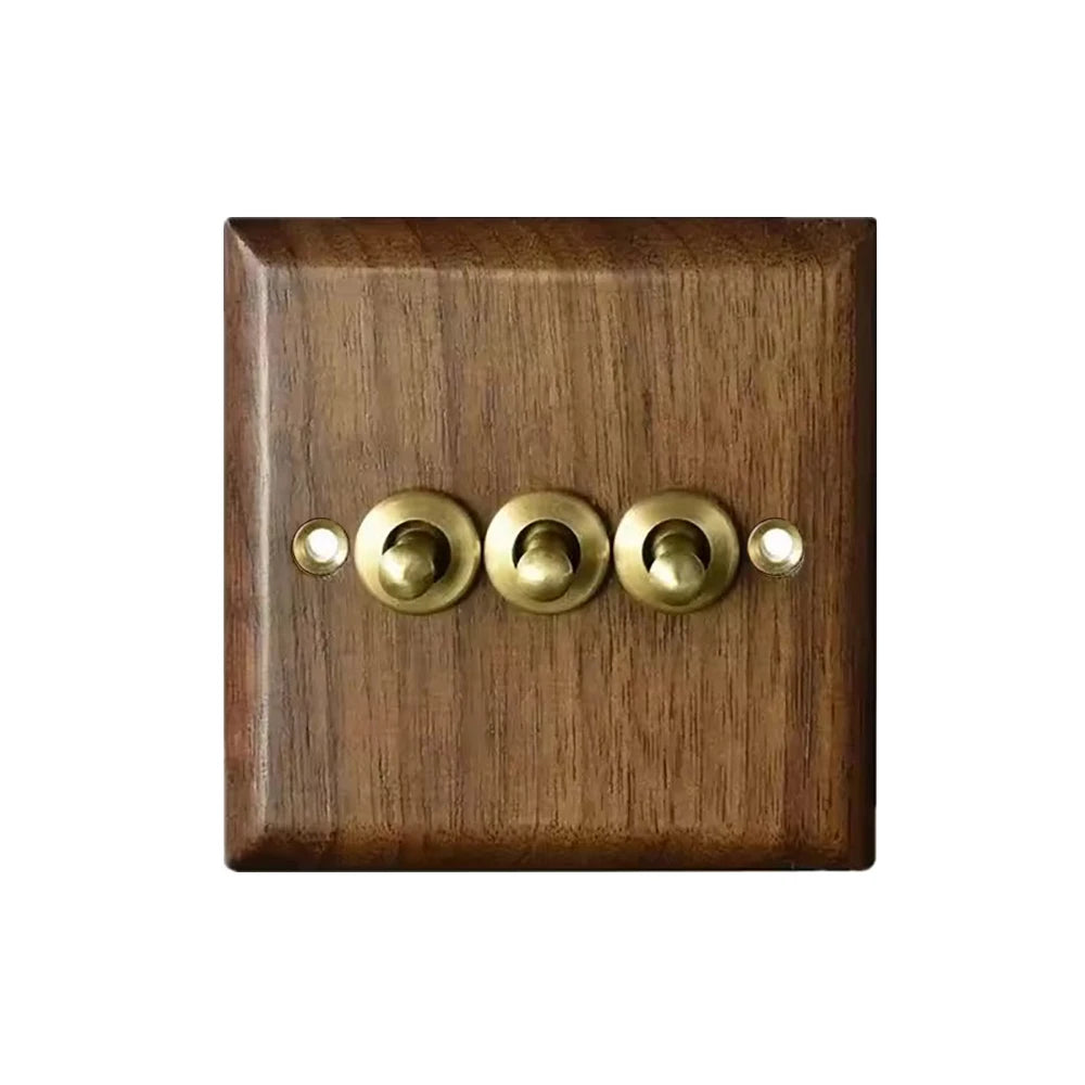High Quality Retro Europe Type Vintage Wall Light Switch Socket, Solid Wood Brass Toggle Switch Plate, Antique Home Stay Switch