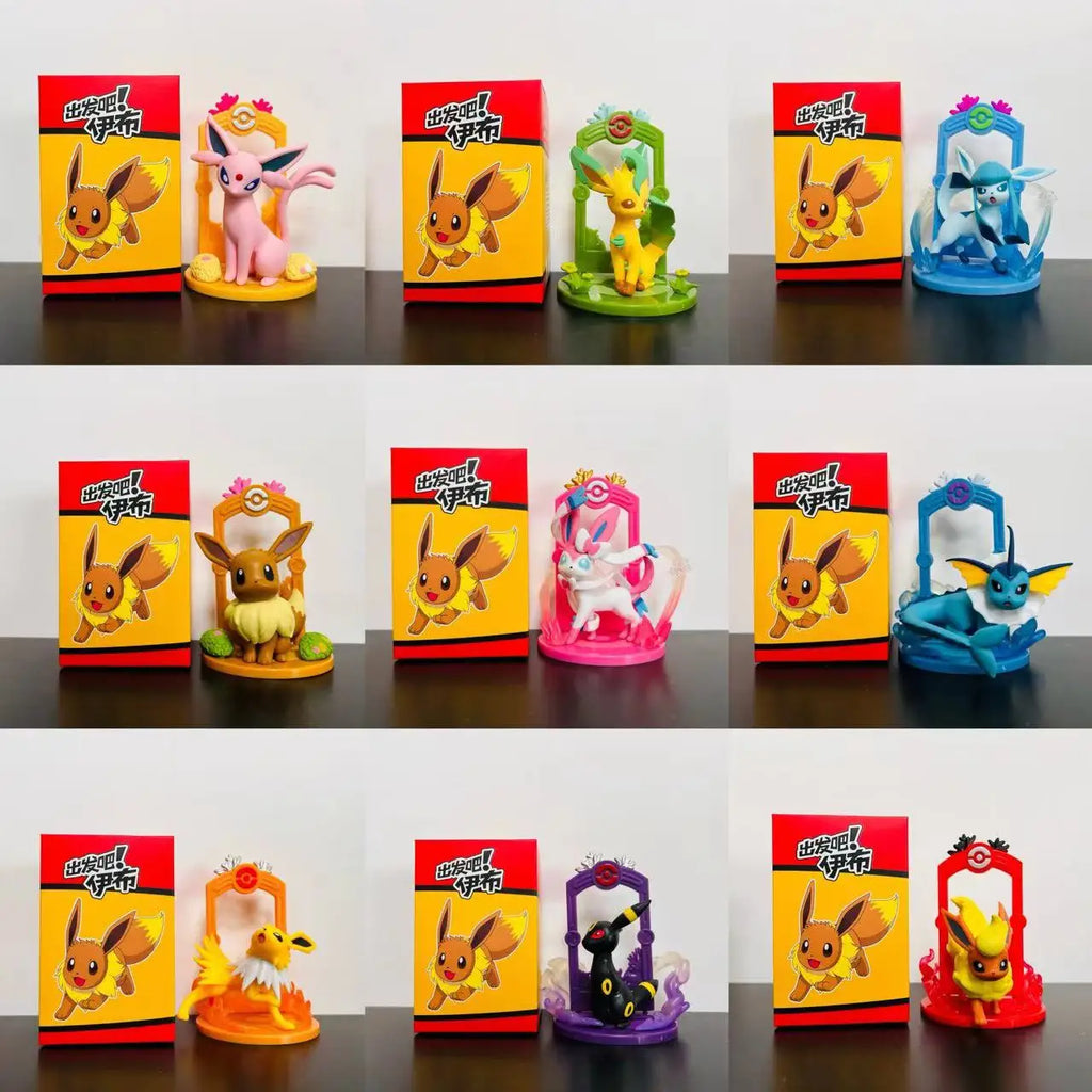 9pcs Pokemon Eevee Evolution Figure Set, Sylveon Espeon Glaceon Leafeon Anime Model Collection Toys for Kids Gift
