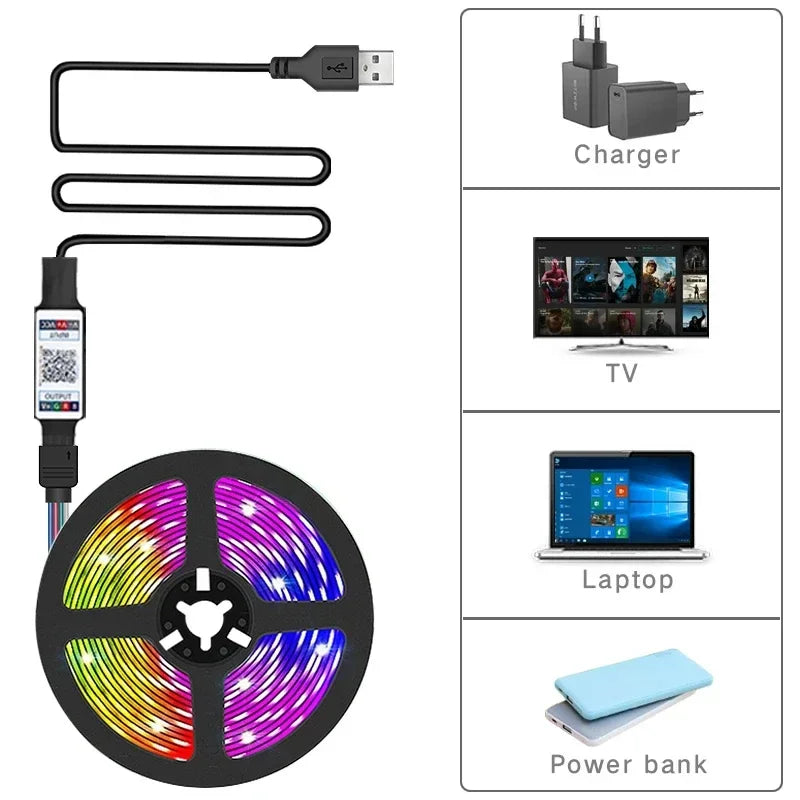 USB LED Strip Lights APP Control Color Changing 5050 RGB LED Light Flexible Lamp Tape for Room Decoration TV Backlight Diode