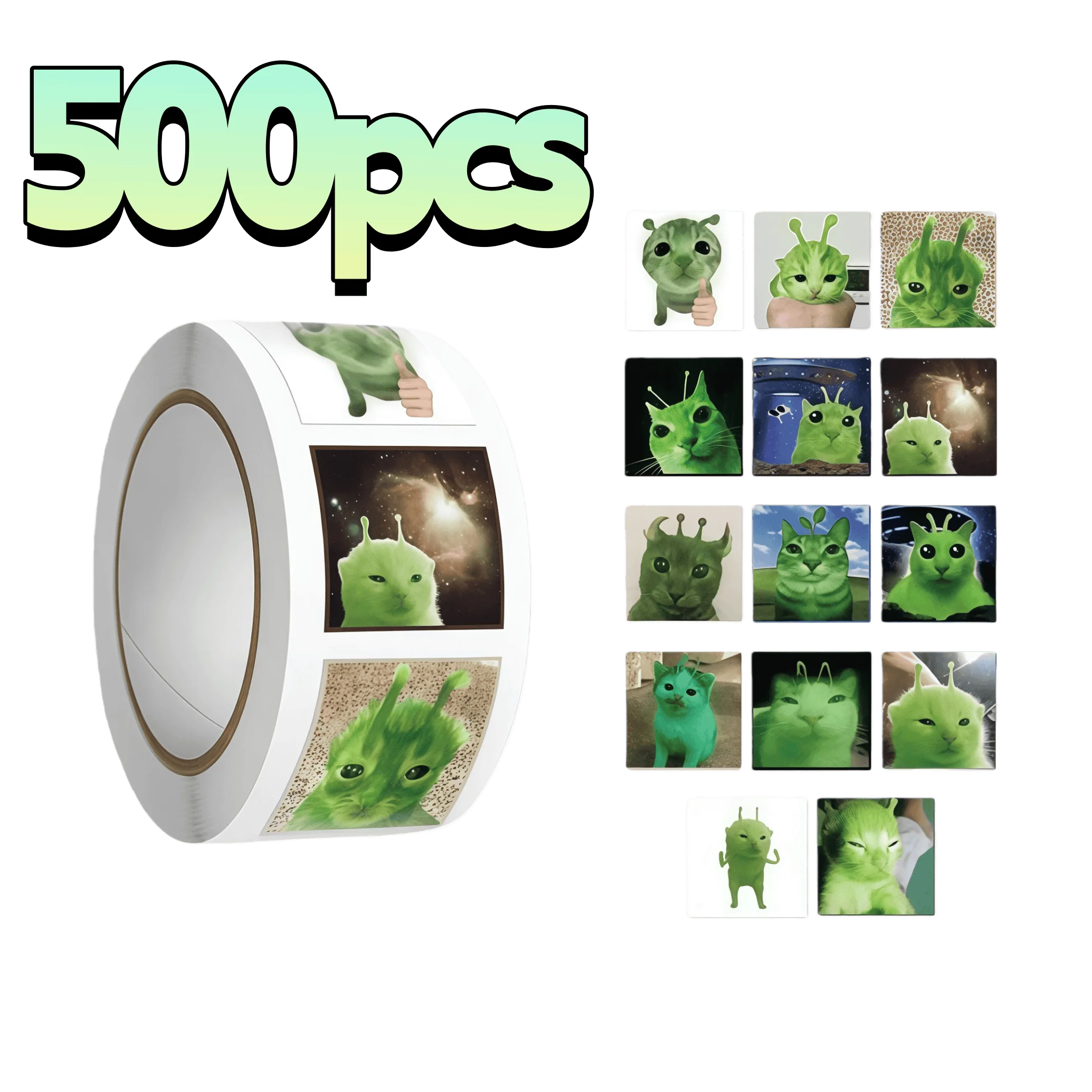 500Pcs Funny Alien Cat Stickers, Quirky Extraterrestrial Kitten Decals for DIY, Journal & Gift Embellishment