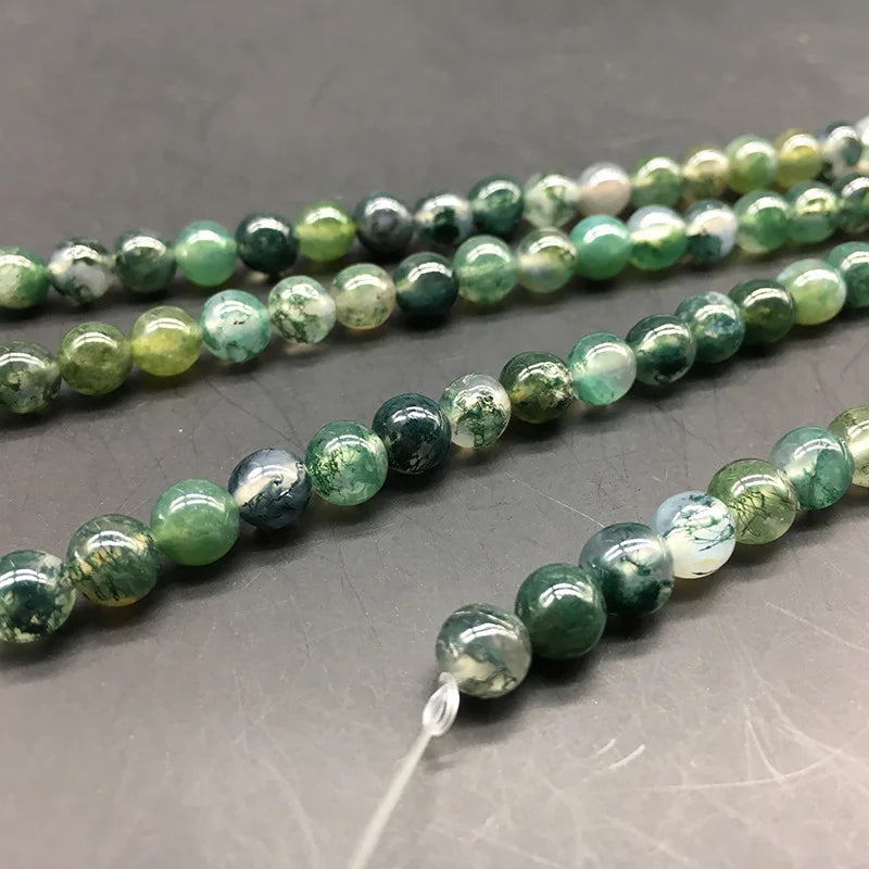 1strand/lot Moss Grass Agat Natural Stone Round Loose Green Beads For jewelry Making 4/6/8/10MM DIY Bracelet Bulk Wholesale