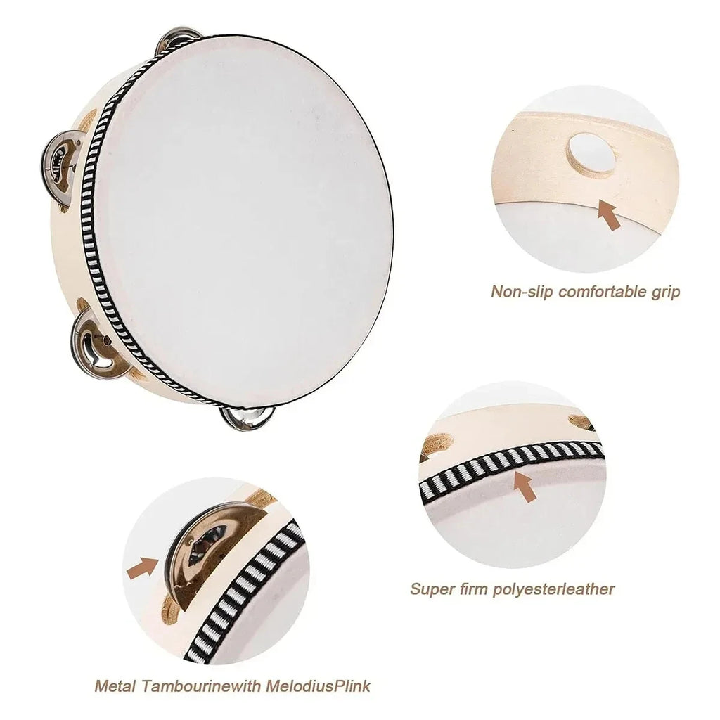6inch Handheld Tambourine Metal Jingles Percussion Drum for KTV Party Games Handheld Musical Instrument