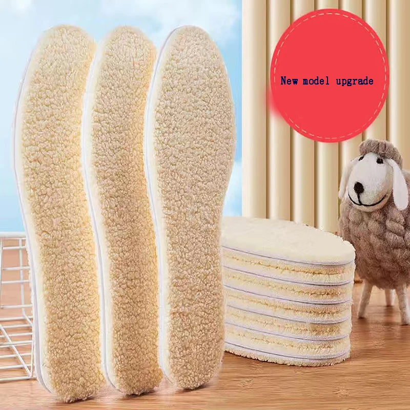 Adjustable Warm Insoles with Fleece and Thickened Lambskin Comfortable Cashmere and Cotton Insoles Snow Boots