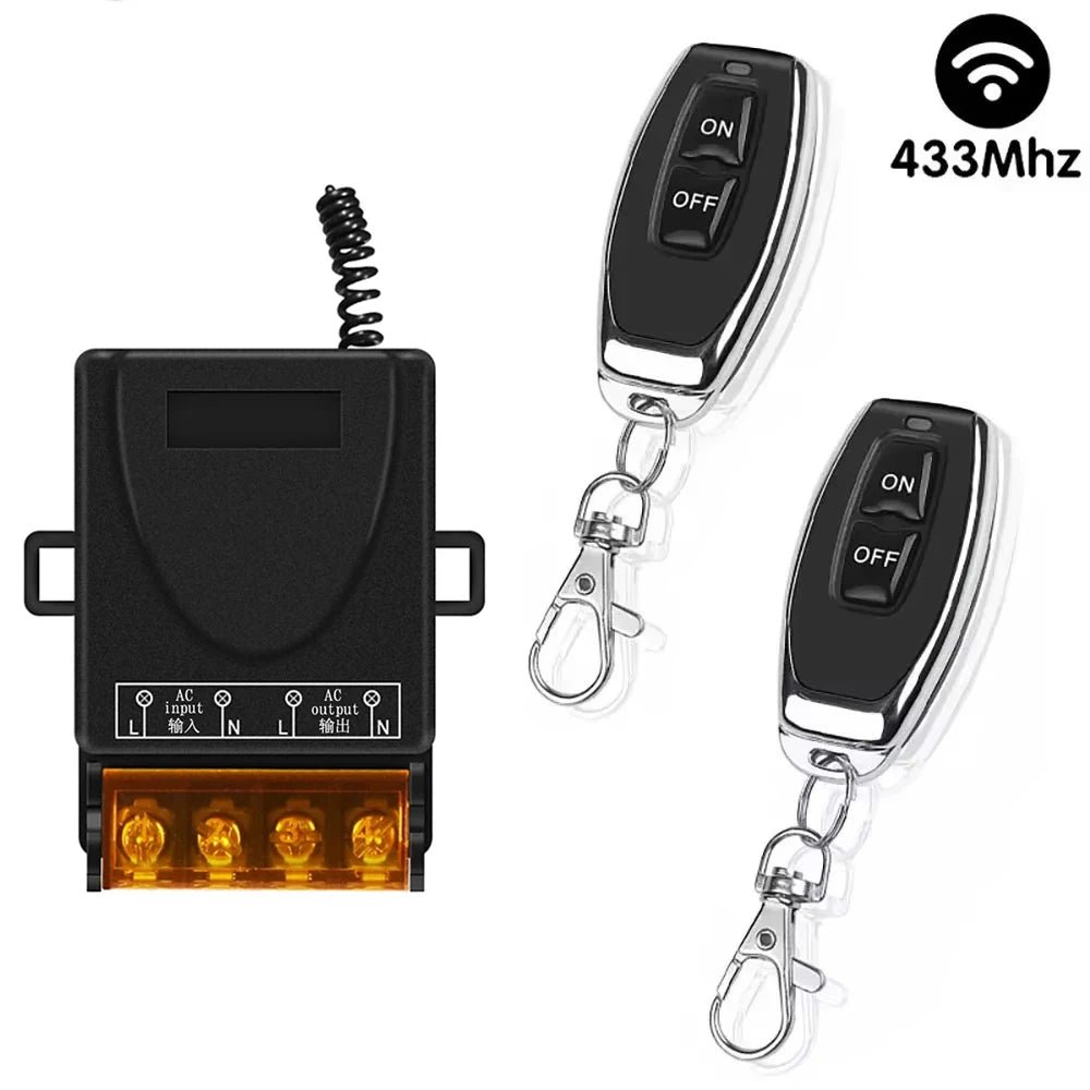 433Mhz Wireless Remote Control Switch AC 110V 220V 10A Relay 1CH Receiver Controller and 2 botton RF433 Mhz Transmitter