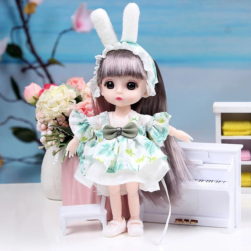 Mini 16cm BJd Doll 13 Movable Joint Girl Doll 3D Big Eyes 1/12 Fashion Princess Doll DIY Dress Up Toy Doll With Clothes Gift