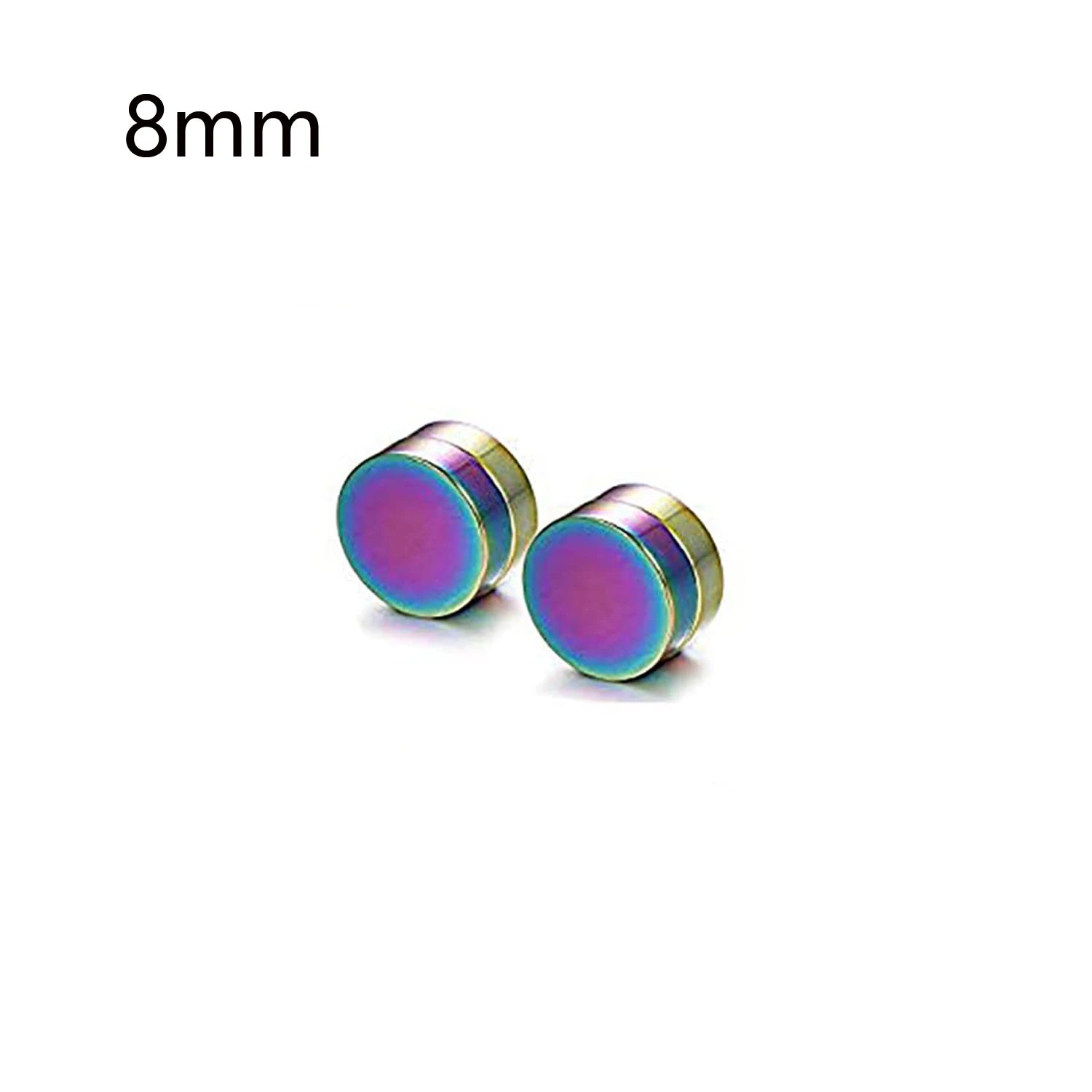 1 Pair 6-12mm Black Stainless Steel Hypoallergenic Magnetic Fake Gauges Earring Studs for Men Women Non Pierced Earrings