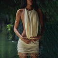 Cryptographic Embellished Halter Sexy Backless Mini Dress Vacation Summer Outfits for Women Club Party Cut-Out Short Dresses New