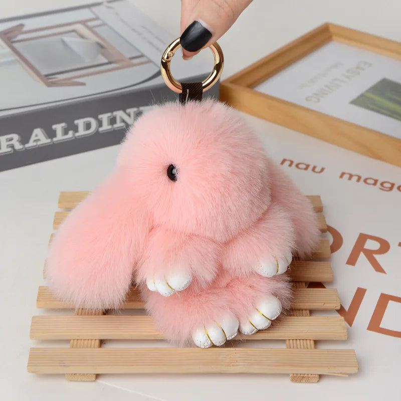 Cute Pluff Bunny Keychain Women Fur Pom Pom Angel Rabbit Key Ring Hare Plush Dolls Toy Girls Bag Car Key Pendant Kids Xmas Gift