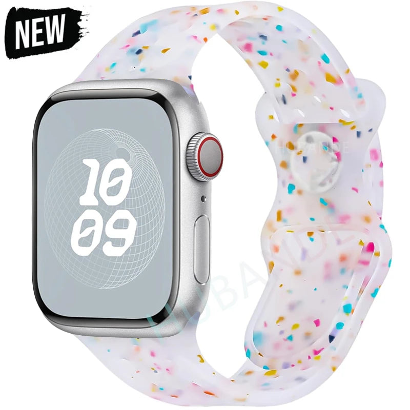 Original Sport Strap for Apple Watch Band 46mm 49mm 45mm 44mm 38 42mm Colored Particles Rubber Band IWatch Ultra 10 9 8 7 6 5 SE