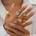 Ingemark 5Pcs/Set Retro Gold Color Irregular Metal Ring for Women Bohemian Open Adjustable Wide Ring Aesthetic Y2K Jewelry Gift