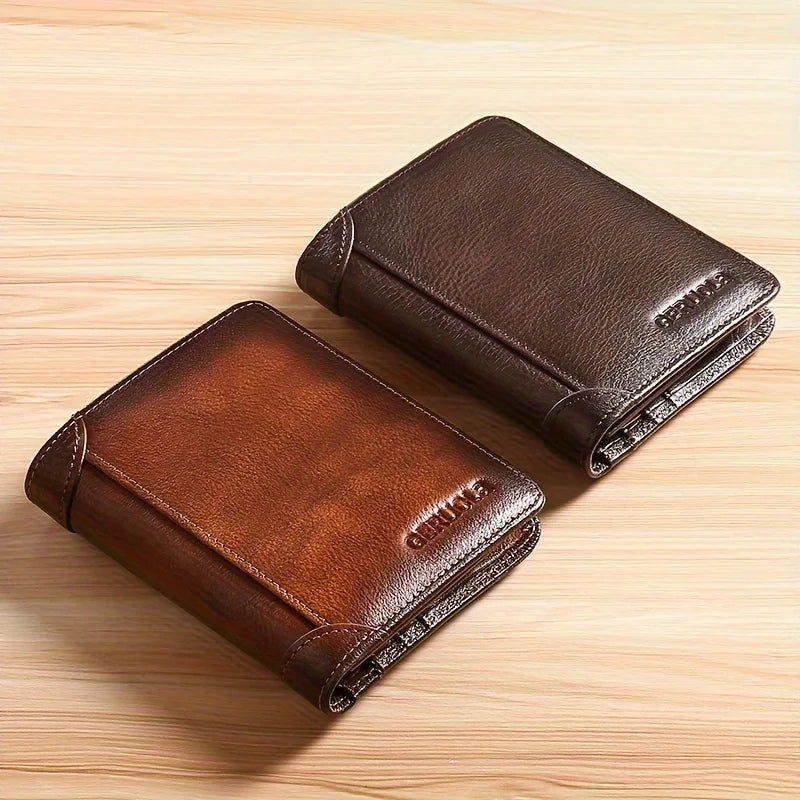 GERUOLA Slim RFID Shielded Genuine Leather Wallet for Men-Multifunctional ID & Credit Card Holder Dark Brown with Embellishments