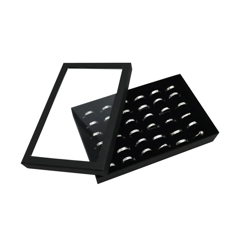 36 Slot Rings Display Box Stand Metal Earrings Storage Box Storage Box with Transparent Cover Jewelry Display Cabinet
