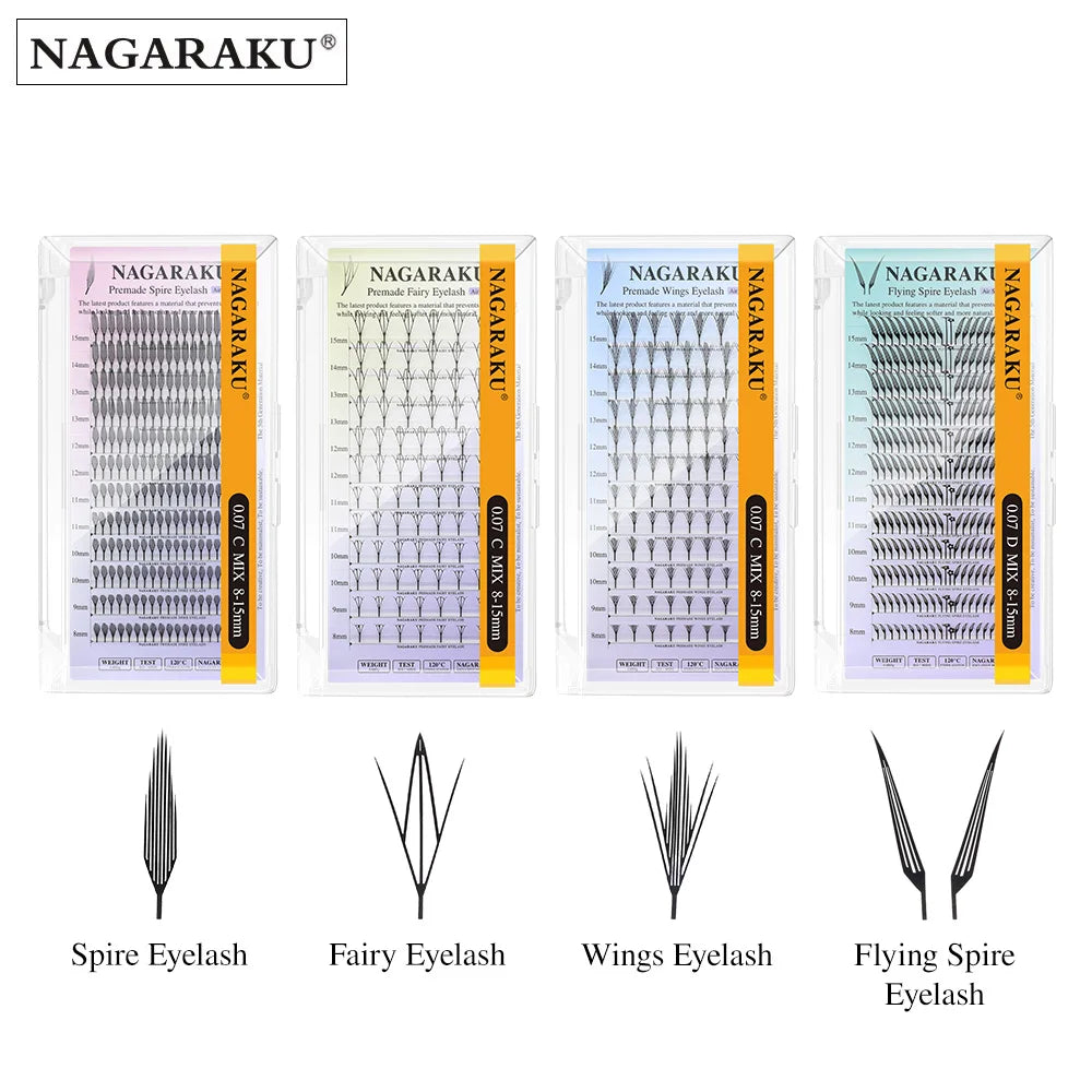 NAGARAKU Premade Spire Eyelash Manga Wing Eyelashes Anime Light Plume Fluttering Eyelash Extensions Comic Spike Wet Set Lashes