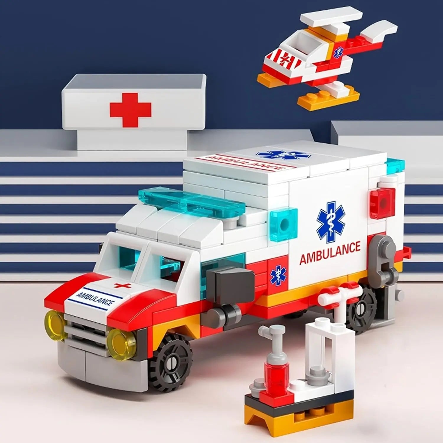 Ambulance Building Blocks Toy (122 Pieces) – 7 in 1 Emergency Vehicle Set, STEM Learning Creative Play, DIY Construction Toy fo