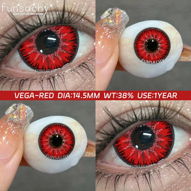 FUNSACHY 1Pair Colorful Cosplay Contact Lenses for Eyes Colored Fashion Pink Contacts Lens Green Cosmetic Pupil Yearly Red Lens