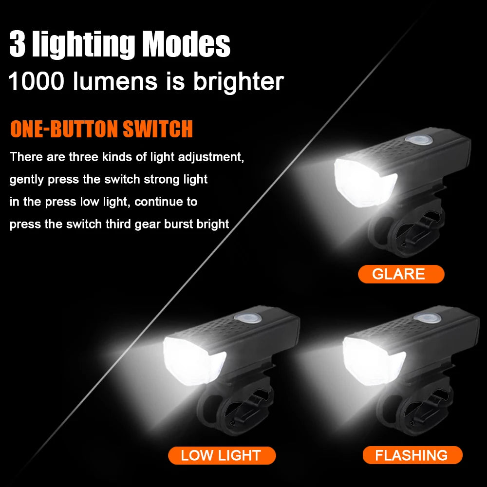 USB Rechargeable Bike Light Front Light Red Taillight Easy to Install 3 Modes Bicycle Accessories for the Bicycle