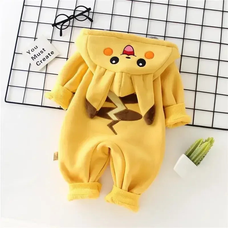 New Cute Cartoon Pokemon Pikachu Baby Pyjamsa Newborn Winter Long-Sleeved Kids Rompers Clothing Babies Toddler'S Clothes  Onesie