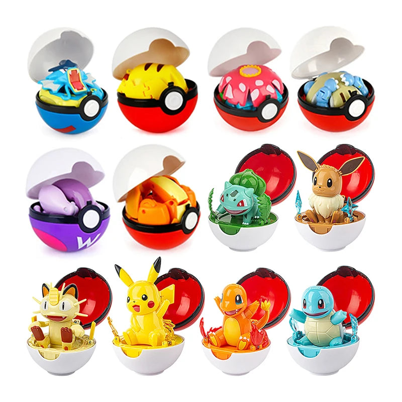 Funny Pokemon Transformation Cartoon Model Pokeball Pikachu Toys Scalable Anime Figure Dolls Model Ornaments Kids Birthday Toys