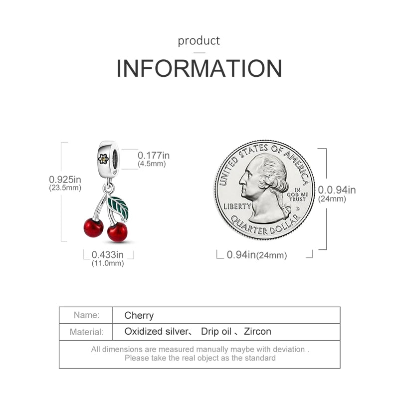 Charms Silver 925 Ladybugs and Cherry Strawberries Pendant Bead Fit 3mm Bracelet Bangle Necklace For Women Luxury Jewelry Making