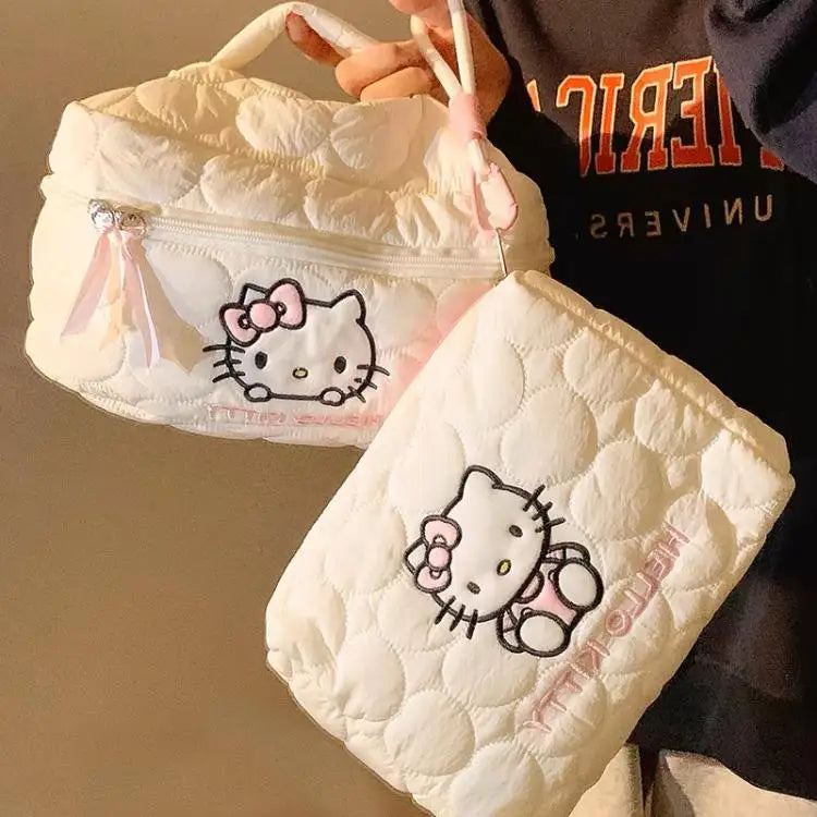 Kitty Large Capacity Makeup Bag Waterproof Travel Toiletry Organizer Cute Cartoon Cosmetic Case with Double Zipper for Girls