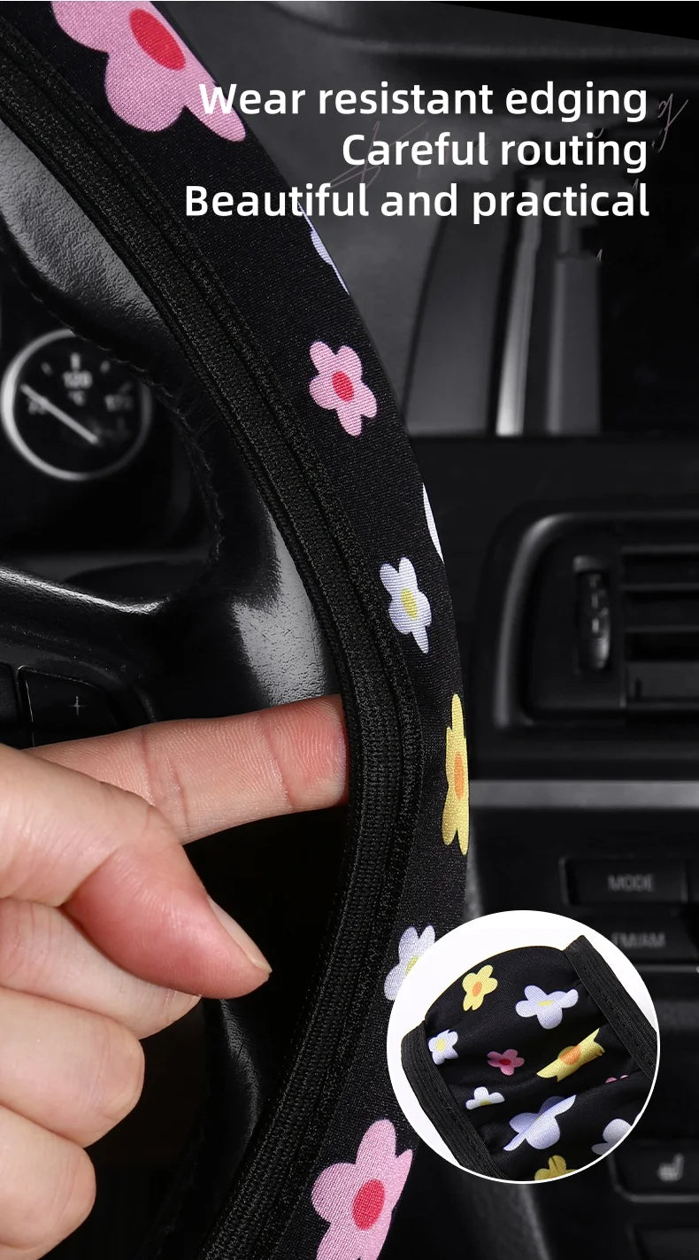 Car Steering Wheel Cover Flowers Print Anti-slip Universal Auto Steering Wheel Protector Interior Accessories wheel cover