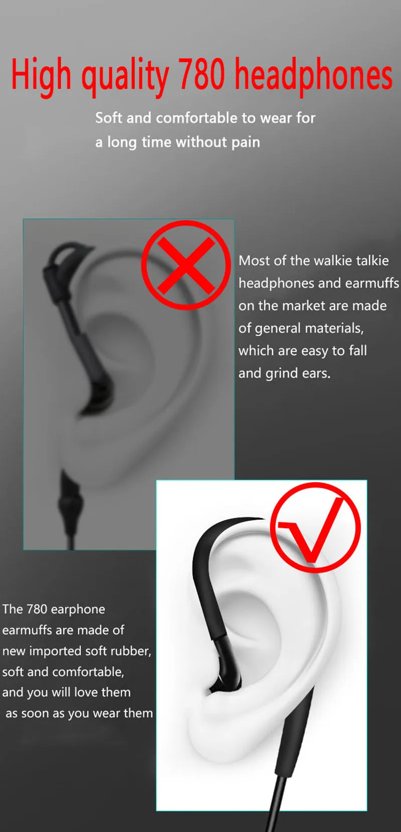 New Baofeng 780 Headset Mic earphone For BaoFeng UV-5R UV-5RH UV-21 PRO Quansheng UV-K6 Walkie Talkie Two Way Radio Accessories