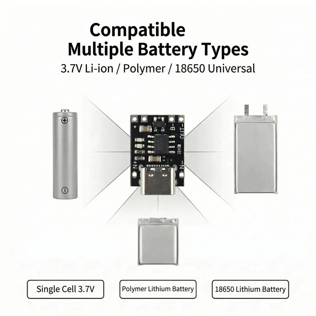 1-20PCS Universal USB Type C Charging Board 3.7V Lithium Battery Charger Board Over Module with Protection Circuit Connectors