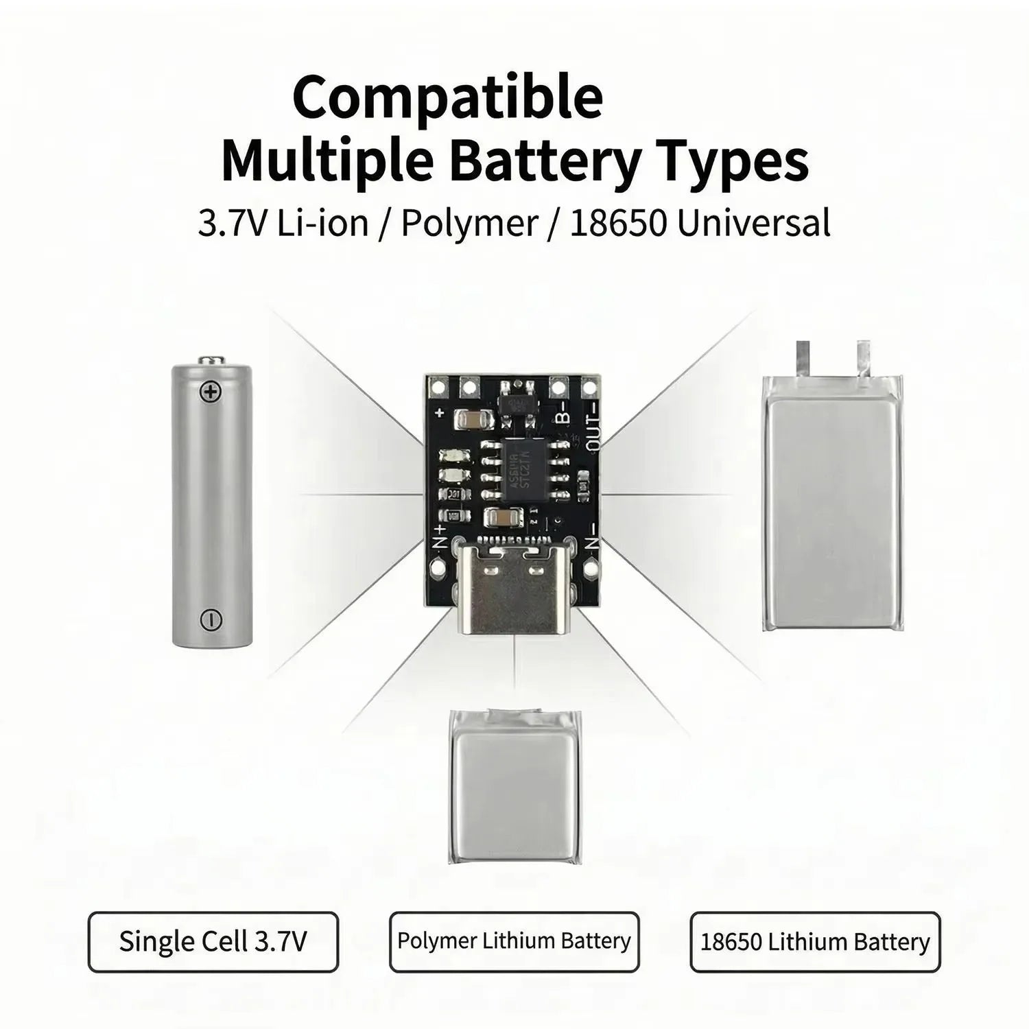 1-20PCS Universal USB Type C Charging Board 3.7V Lithium Battery Charger Board Over Module with Protection Circuit Connectors