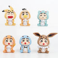 6pcs/set Crayon Shin-chan as pokemon Eevee Pikachu Bulbasaur Charmander Squirtle Psyduck Action Figure Toys 9CM