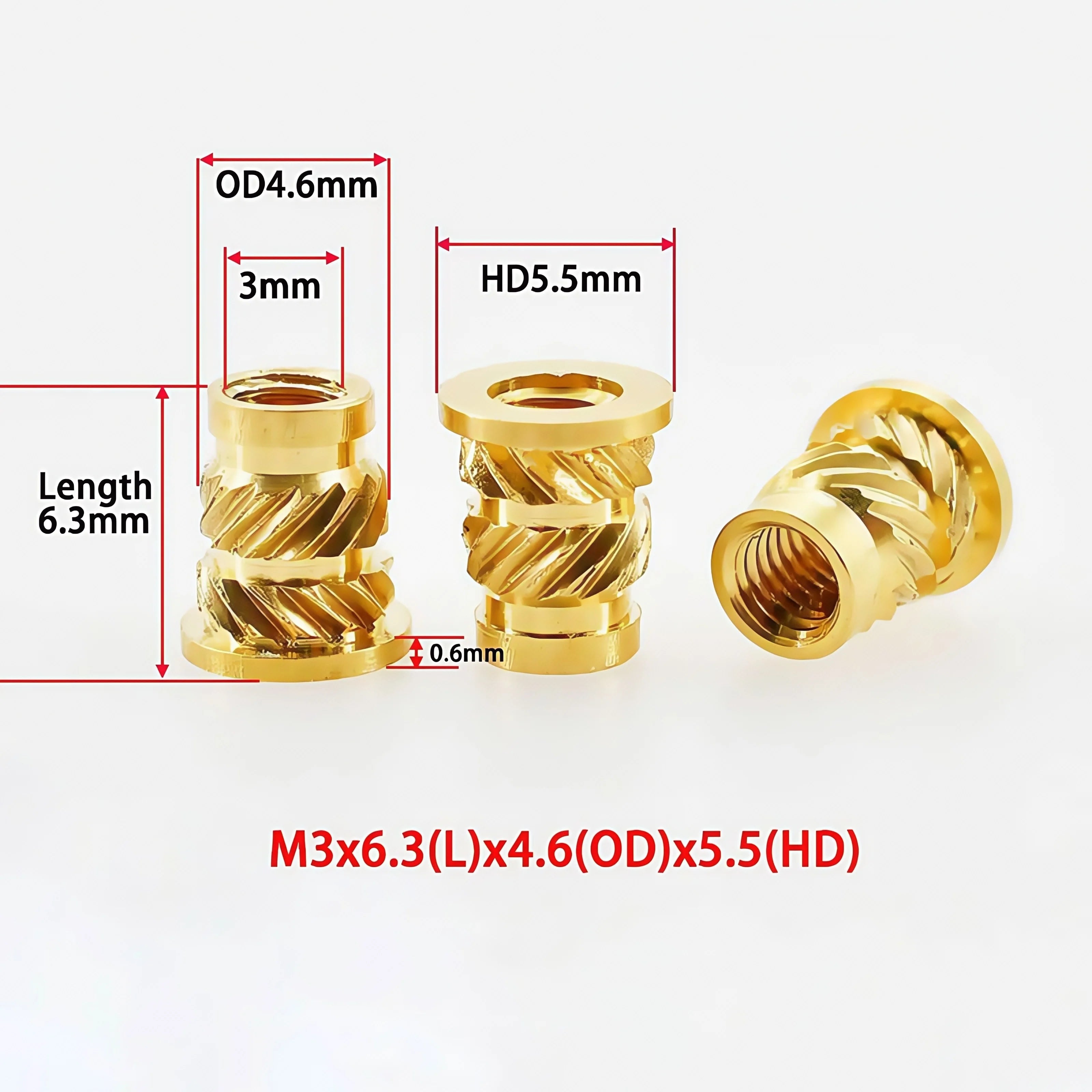 Brass Heat Insert Nut M2 M3 M4 M5 M6 M8 Hot Melt Flange Thread Knurled T-type Copper 3D Printing Injection Embedment Molding Nut