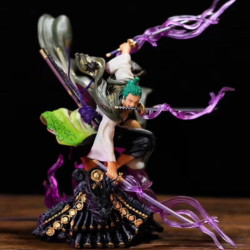 22CM One Piece Anime Action Figure Roronoa Zoro Three Sword Style Roof Scene PVC Collection Model Statue Toy Gift