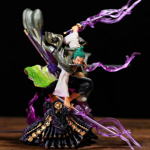 22CM One Piece Anime Action Figure Roronoa Zoro Three Sword Style Roof Scene PVC Collection Model Statue Toy Gift