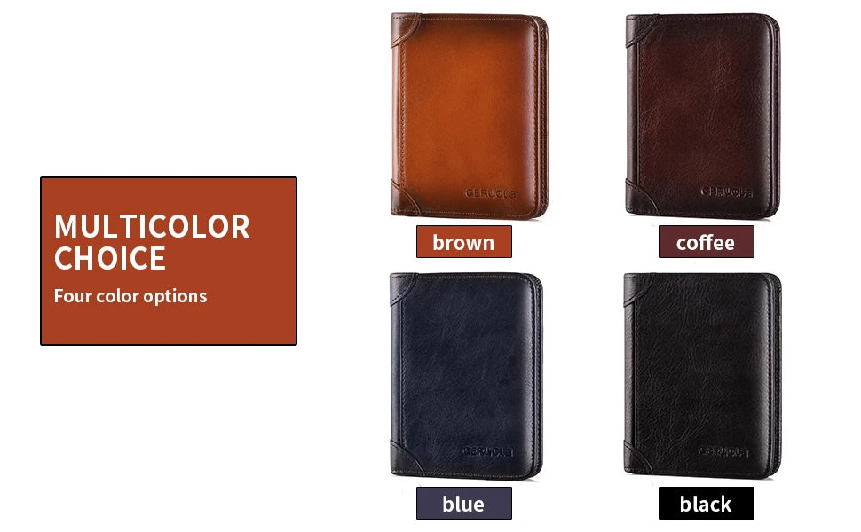 GERUOLA Slim RFID Shielded Genuine Leather Wallet for Men-Multifunctional ID & Credit Card Holder Dark Brown with Embellishments
