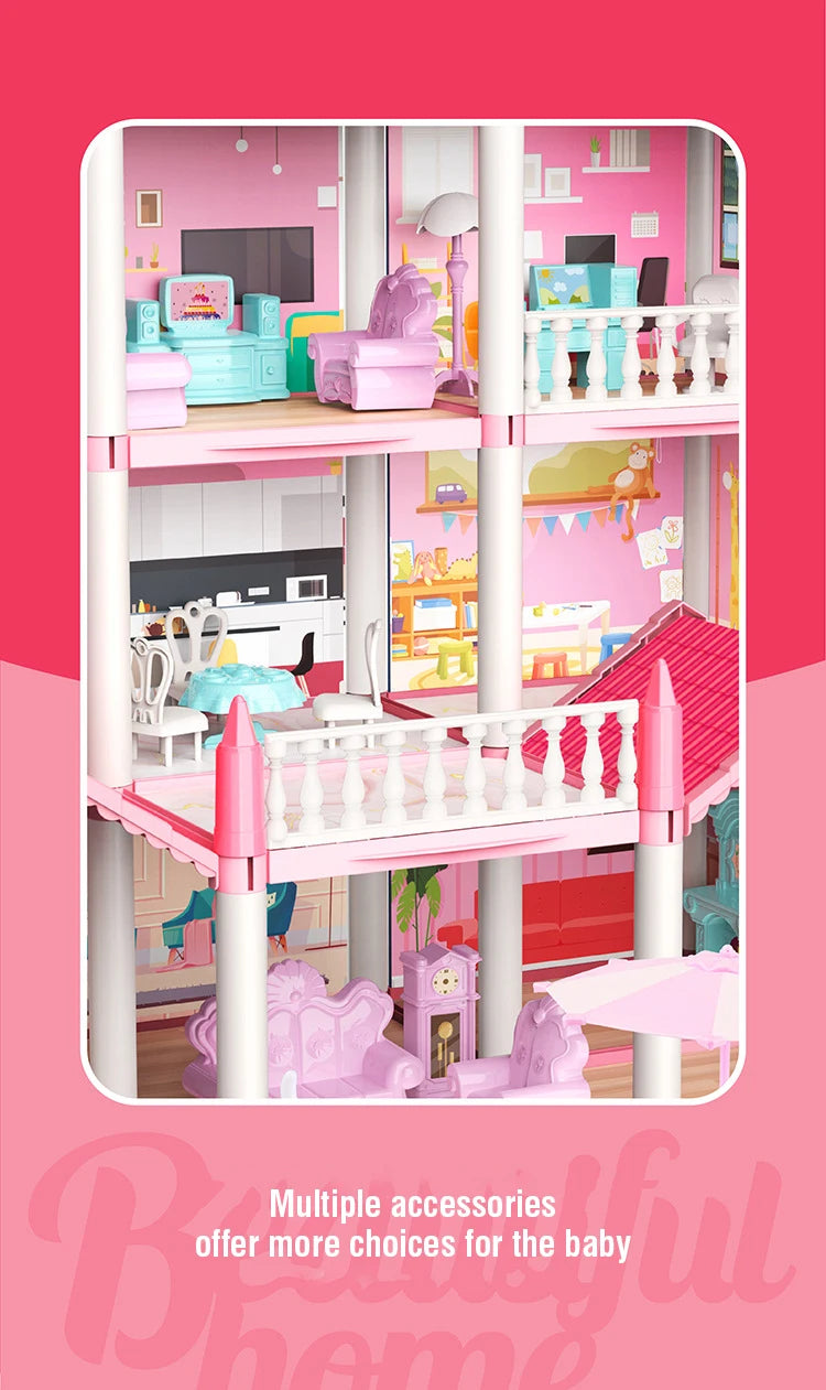 Girl Doll House Toy Children Pretend Play Dollhouse Villa Patchwork Dream Furniture Home Doll House for Kids Christmas Toy Gifts