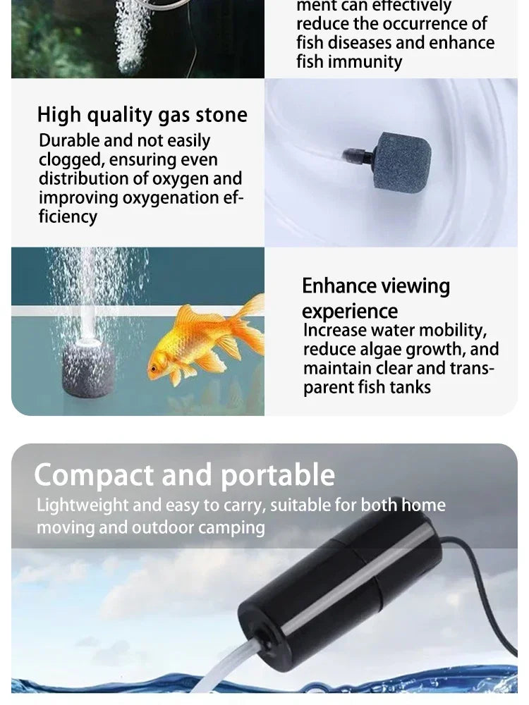 Mini Oxygen Pump USB Portable Fish Tank Fish Farming Aquarium Supplies Small Oxygen Pump Ultra Quiet Fishing Aerator